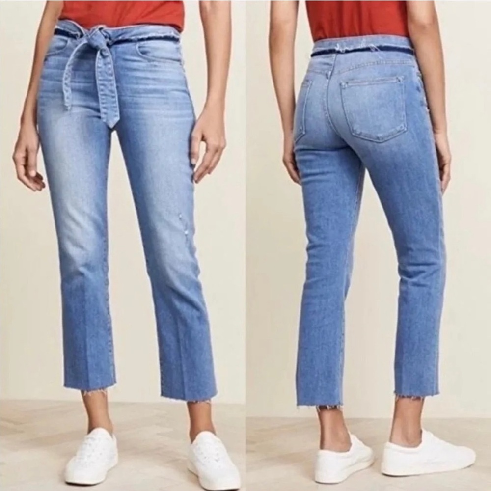 Frame Jeans Womens Le High Straight Tie Waist Frayed Raw Hem Denim Stretch 25